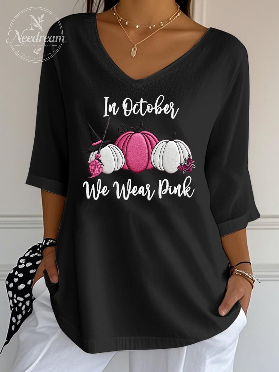 Women's In October We Wear Pink Pumpkin Wrinkle Top