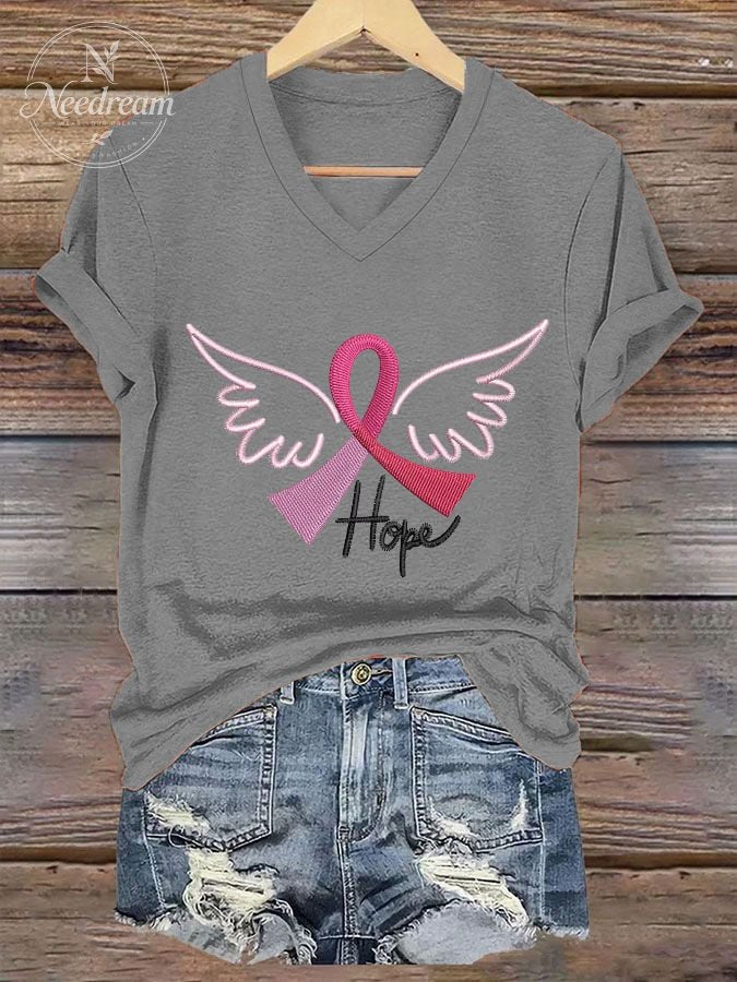 Women's Breast Cancer Awareness Pink Ribbon Hope Print T-Shirt