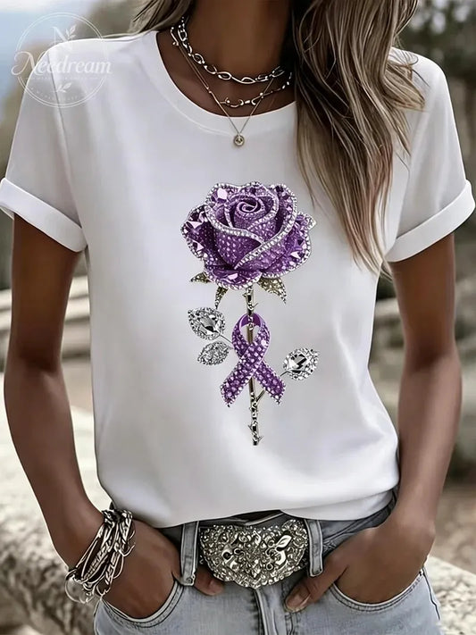Women Floral Short Sleeve Tee T-shirt Crew Neck Printing Casual Graphic Tee Summer Top