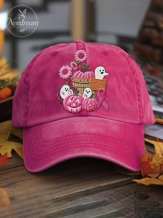 Women's casual October we wear pink ghost washed cotton hat