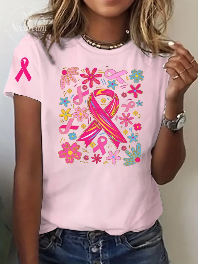 Women's Flowers and Ribbons Print Casual T-shirt