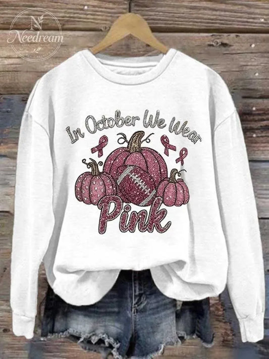 Women's Breast Cancer Awareness Print Crew Neck Sweatshirt