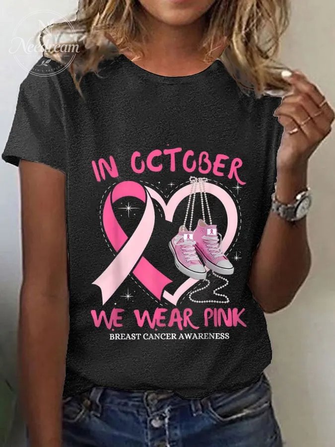 Women's Breast Cancer Awareness In October We Wear Pink Casual Tee