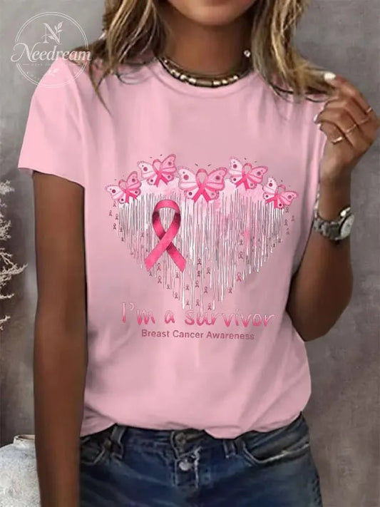 Women's Breast Cancer Awareness Survivor Printed T-Shirt