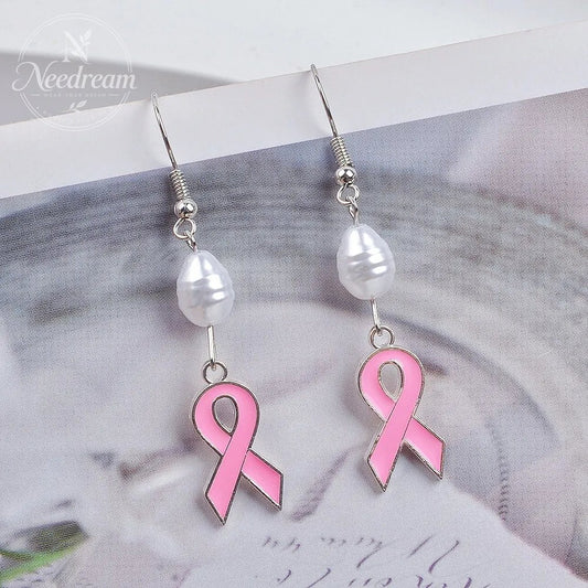 Sweet Dripping Oil Pink Ribbon Love Earrings