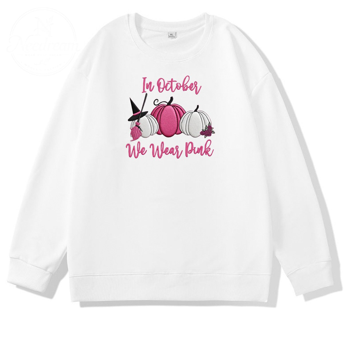 In October We Wear Pink Pattern 100% 300g CottonCrew Neck Sweatshirt