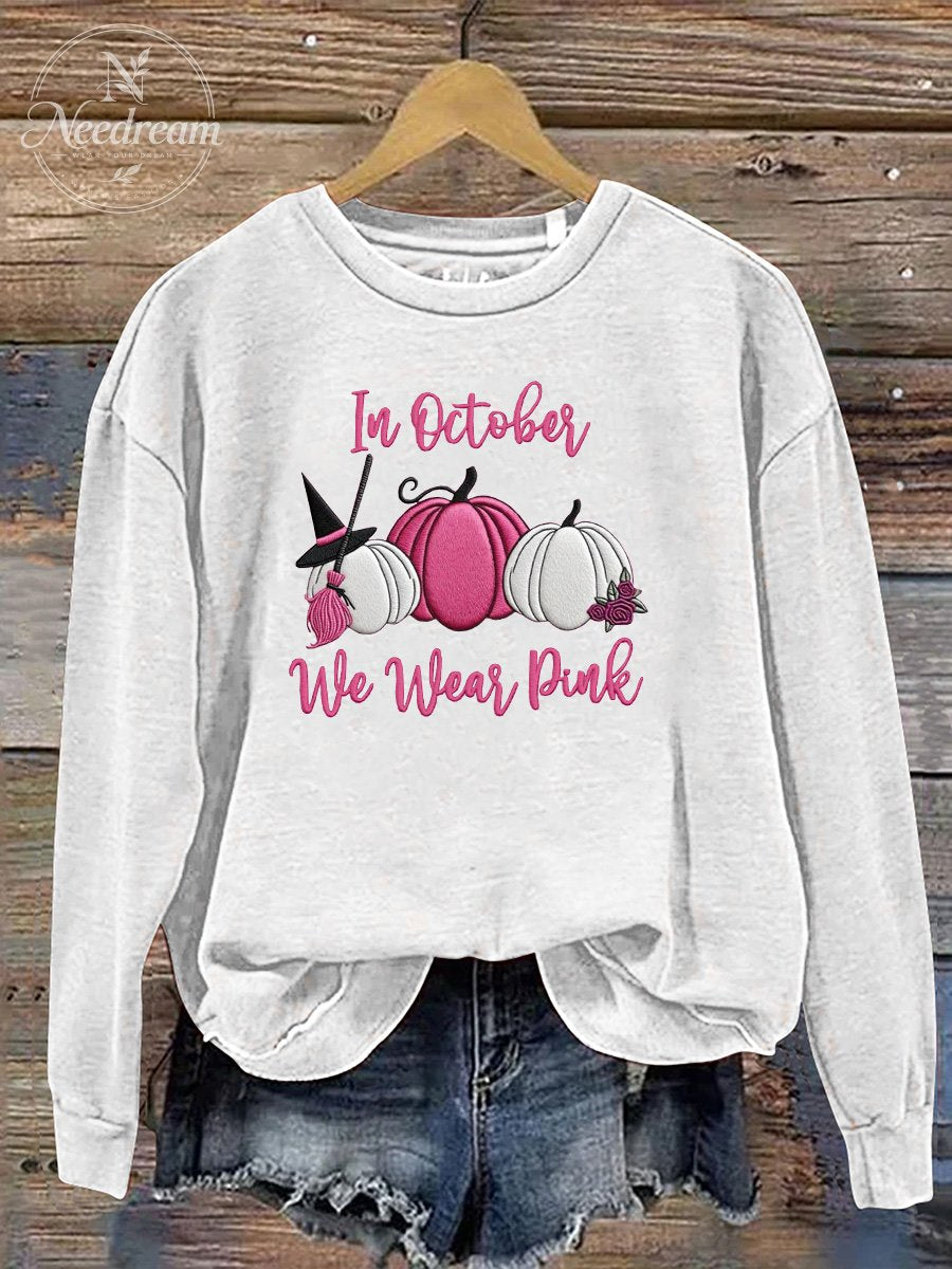Women's In October We Wear Pink Pattern Print Casual Sweatshirt