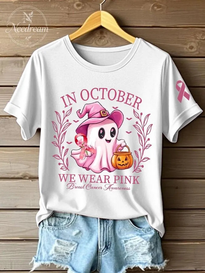 Women's In October We Wear Pink Printed Casual T-Shirt