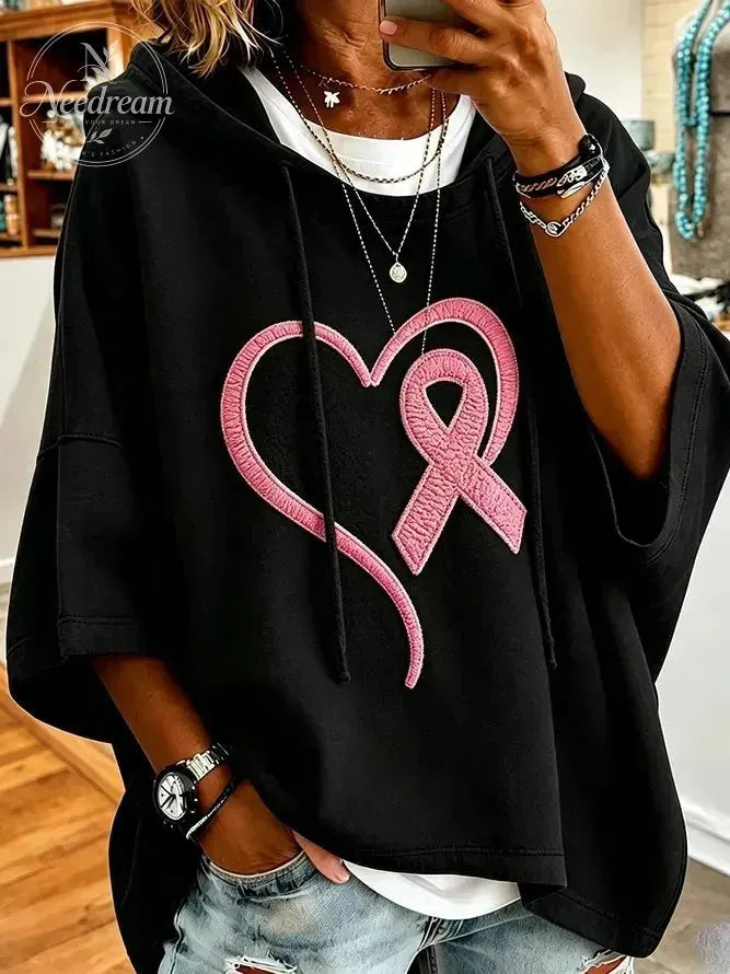 Women's Heart Awareness Ribbon Minimal Hooded Top