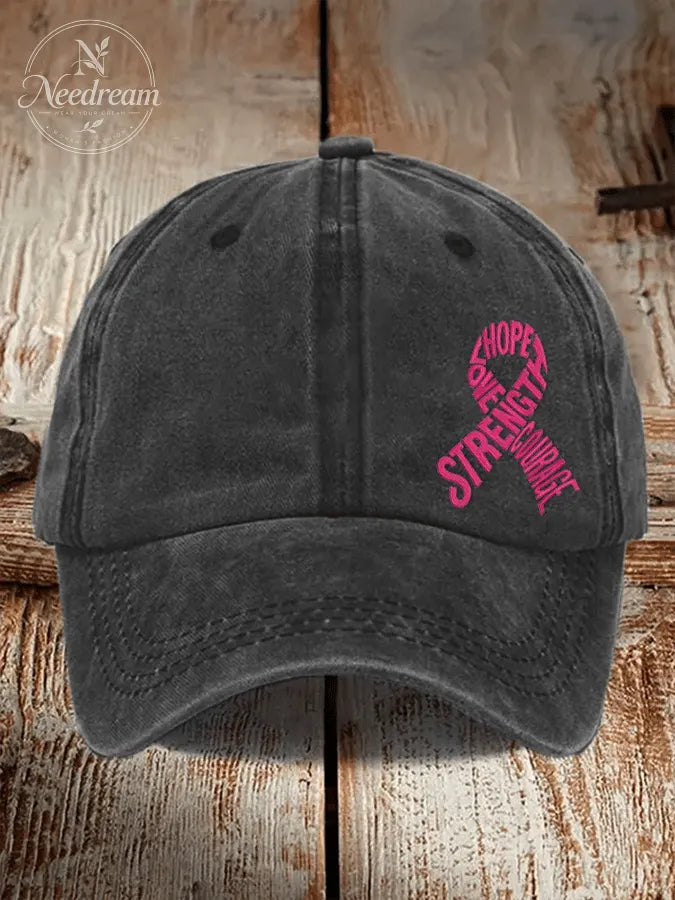 Unisex Distressed Washed Cotton Breast Cancer Awareness Print Hat