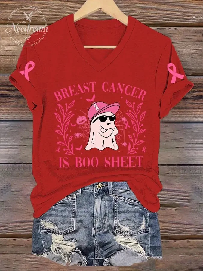 Women's Breast Cancer Is Boo Sheet Print T-Shirt