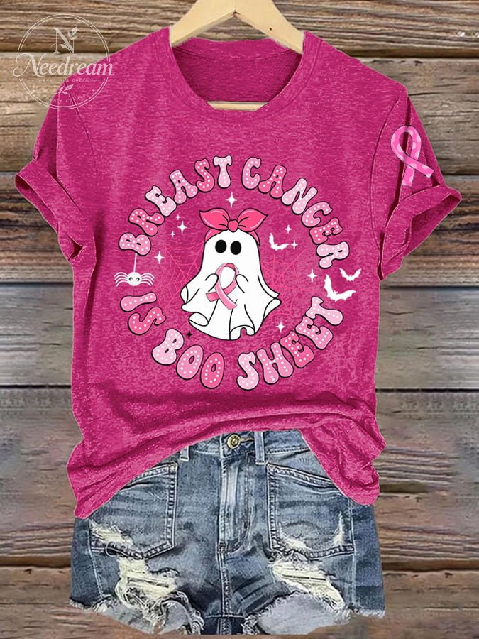 Women's Breast Cancer Is Boo Sheet Printed Casual V Neck T-Shirt