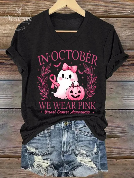 Women's In October We Wear Pink Print Casual T-Shirt