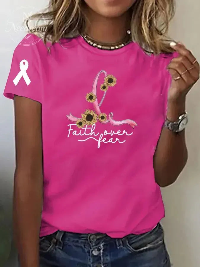 Women's Faith Over Fear Print Casual T-shirt