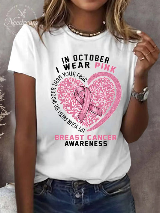 Women's Breast Cancer Awareness Print Crew Neck T-Shirt
