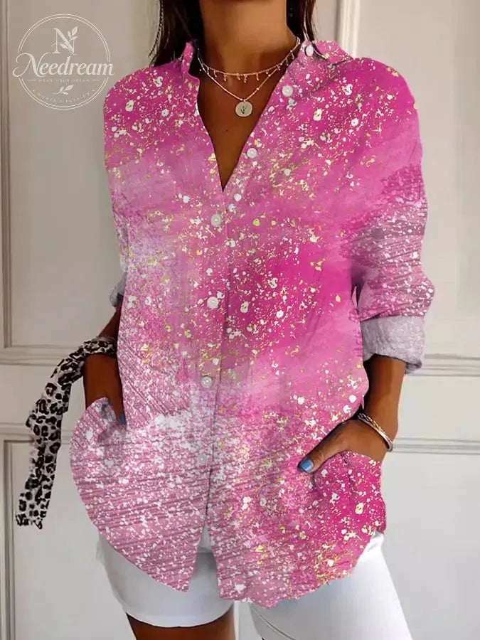 Women's Casual Retro Art Pink Gradient Shirt