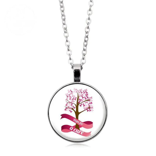 Love Women Pink Ribbon Gemstone Necklace