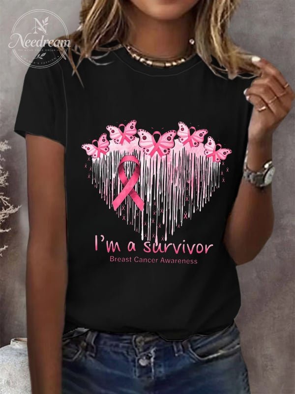Women's Breast Cancer Awareness Survivor Printed T-Shirt