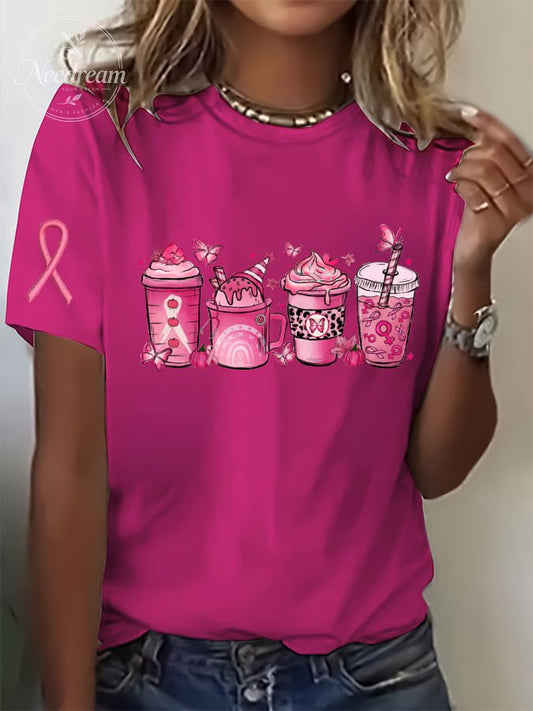 Women's Breast Cancer Print Casual T-Shirt
