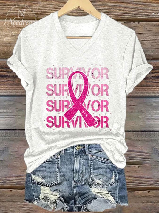 Women's Breast Cancer Printed Casual T-Shirt