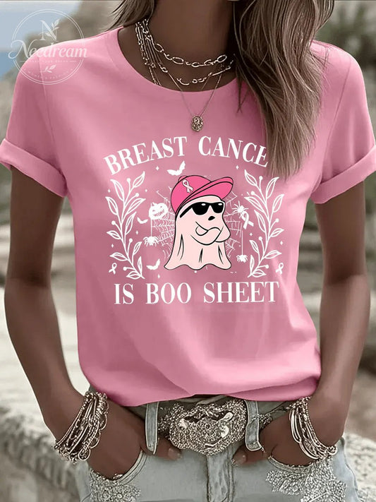 Women'S Breast Cancer Is Boo Sheet Pattern Print Casual T-Shirt
