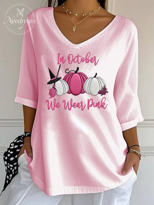 Women's In October We Wear Pink Pumpkin Wrinkle Top