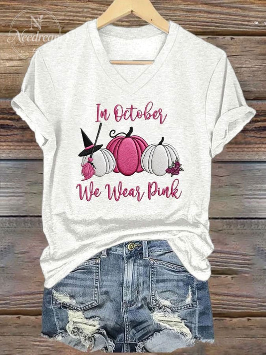 Women's Breast Cancer Awareness In October We Wear Pink Print Casual T-Shirt
