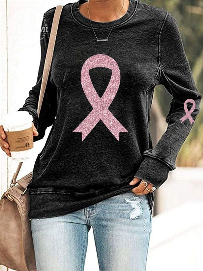 Women's Breast Cancer Awareness Print Casual Sweatshirt