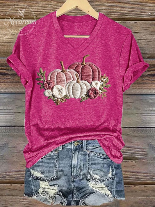 Women's Casual Pink Pumpkin T-Shirt