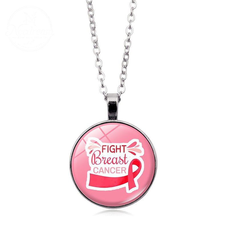 Love Women Pink Ribbon Gemstone Necklace