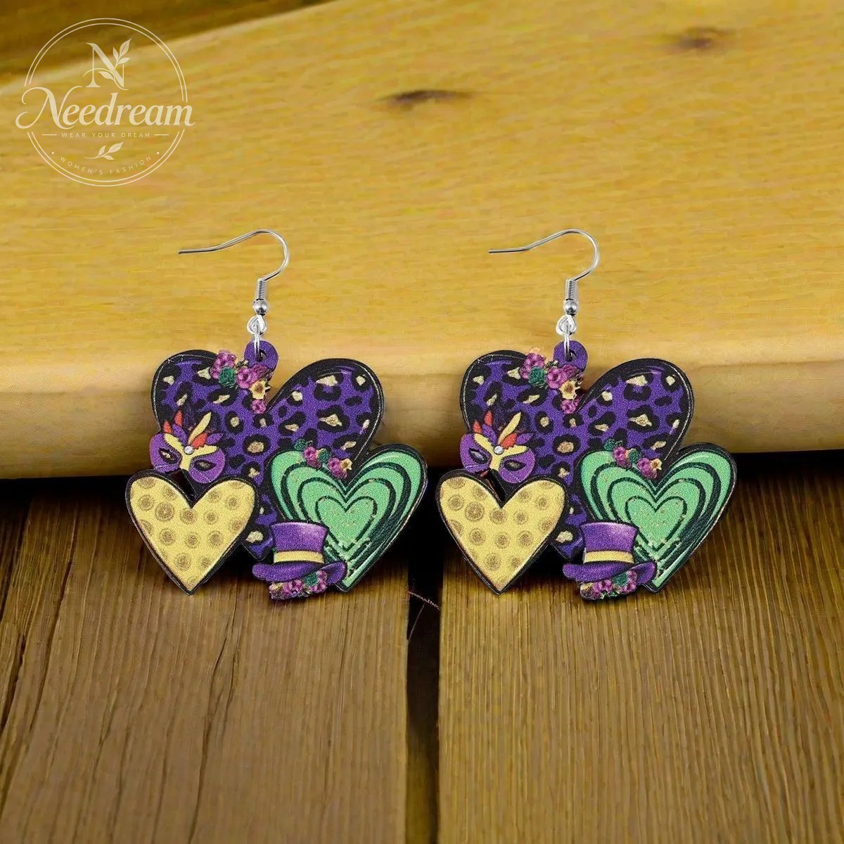 Retro Leopard Print Multi Heart Sunflower Ribbon Earrings