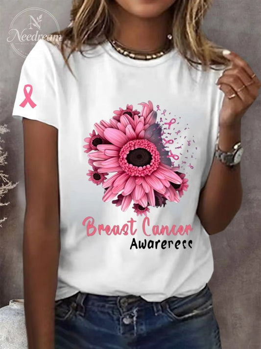 Women's Breast Cancer Printed Crew Neck Short Sleeve T-Shirt