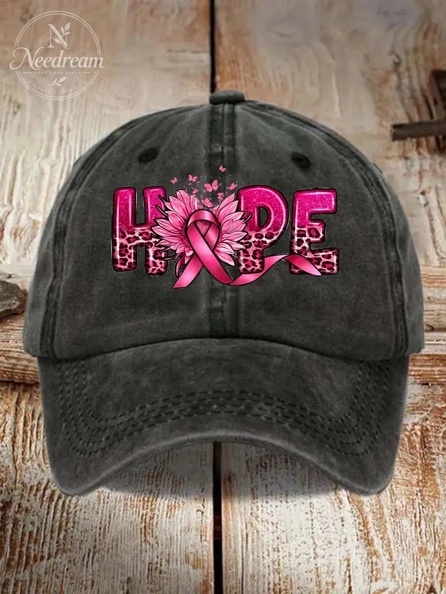 Breast Cancer Pink Ribbon Awareness Art Print Retro Hat