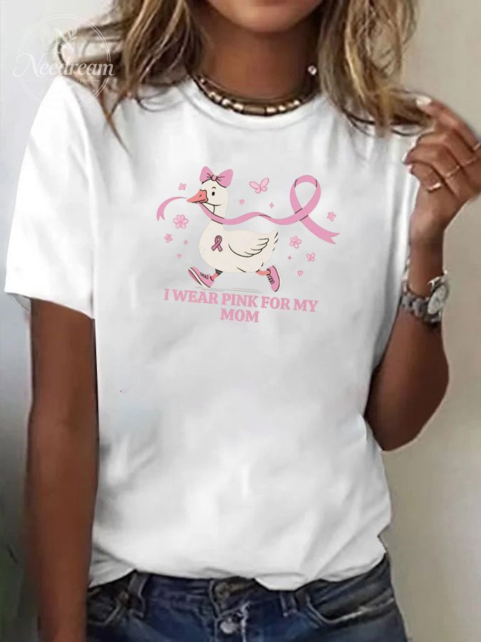 Women's I Wear Pink For My Mom Print Casual T-shirt