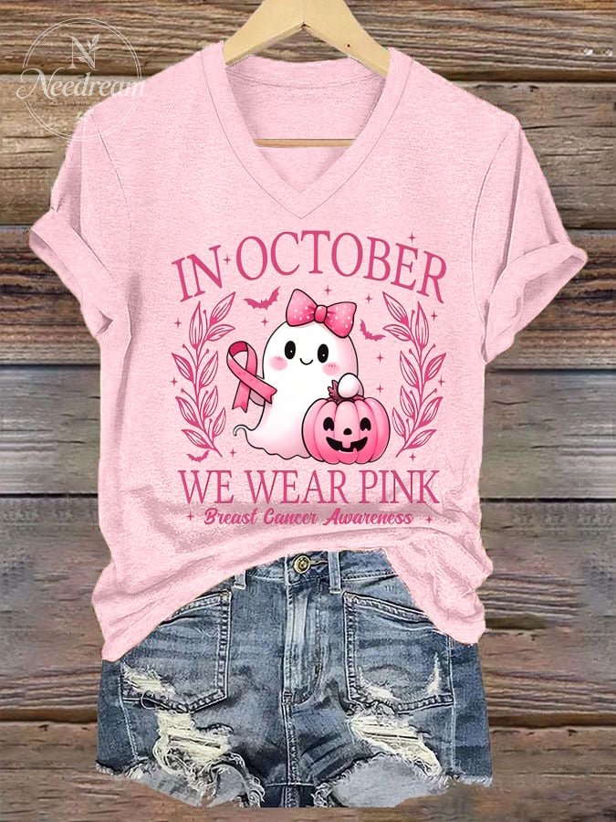 Women's In October We Wear Pink Print Casual T-Shirt