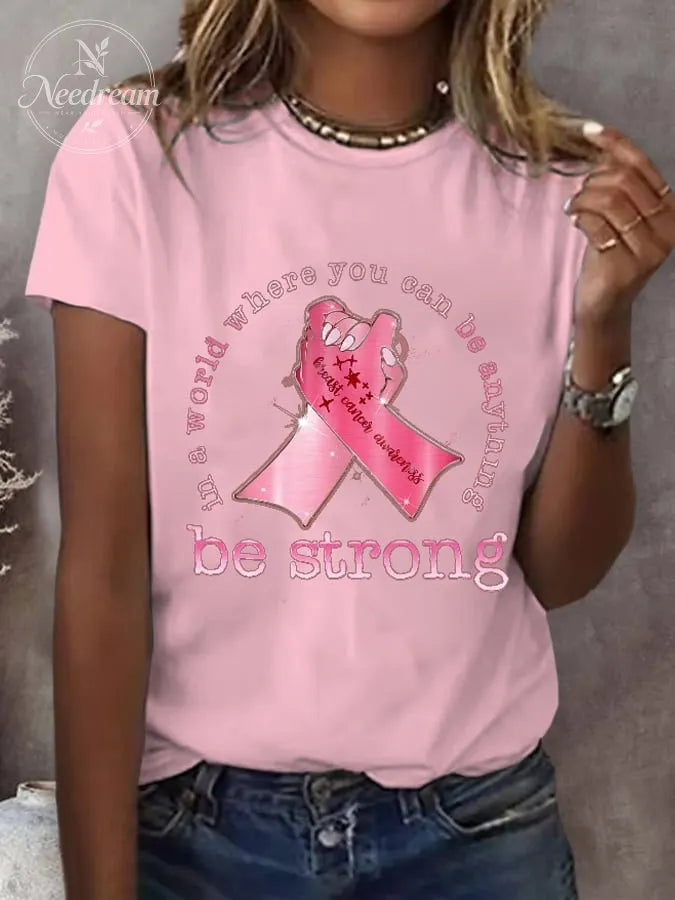 Women's Pink Ribbon Breast Cancer Awareness Print T-Shirt