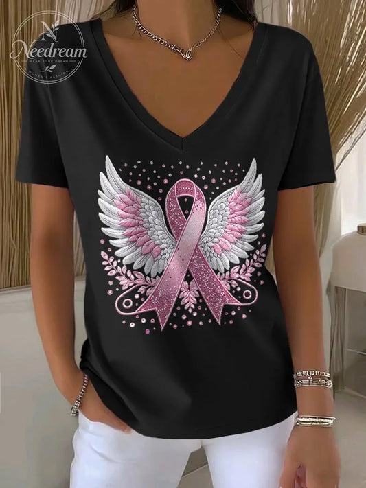 Women's Casual Pink Wings T-Shirt