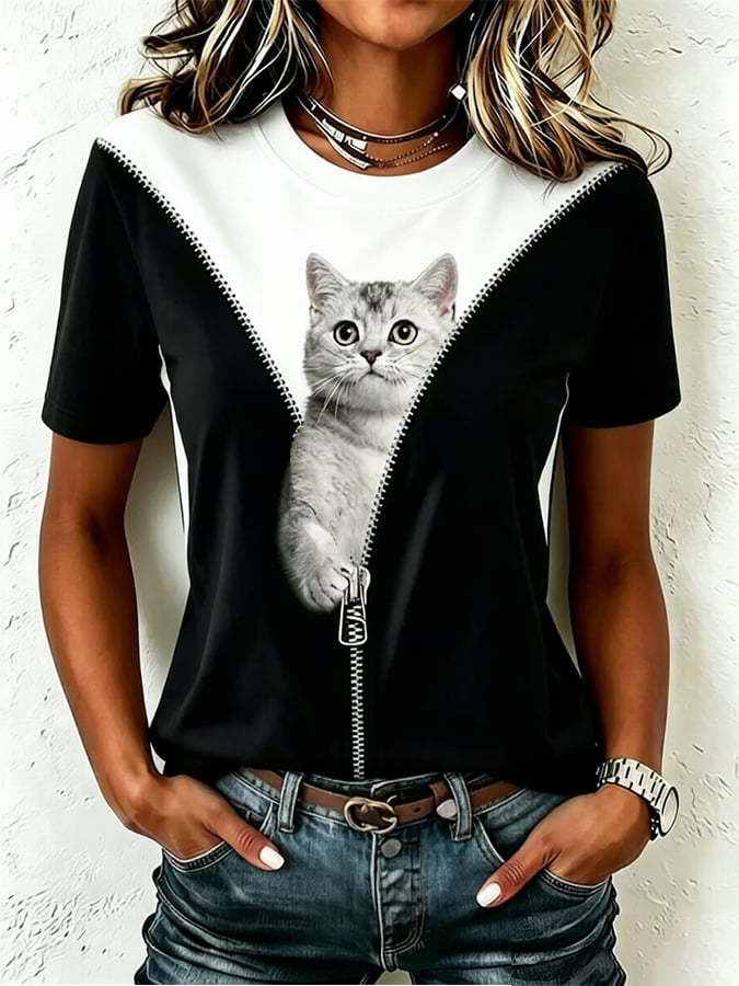 Women's Cute Cat  Print Casual T-shirt