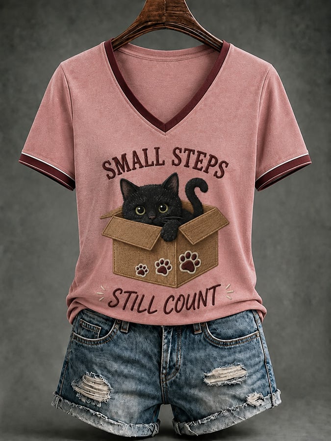 Women's Casual & Fun Mental Health Print V-Neck Top