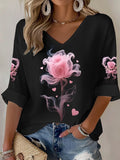 Women's  Print Casual Waffle Fabric T-Shirt