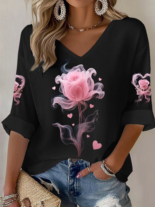 Women's  Print Casual Waffle Fabric T-Shirt