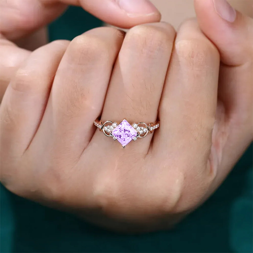 Alzheimer dementia awareness Purple Cut Moissanite Ring