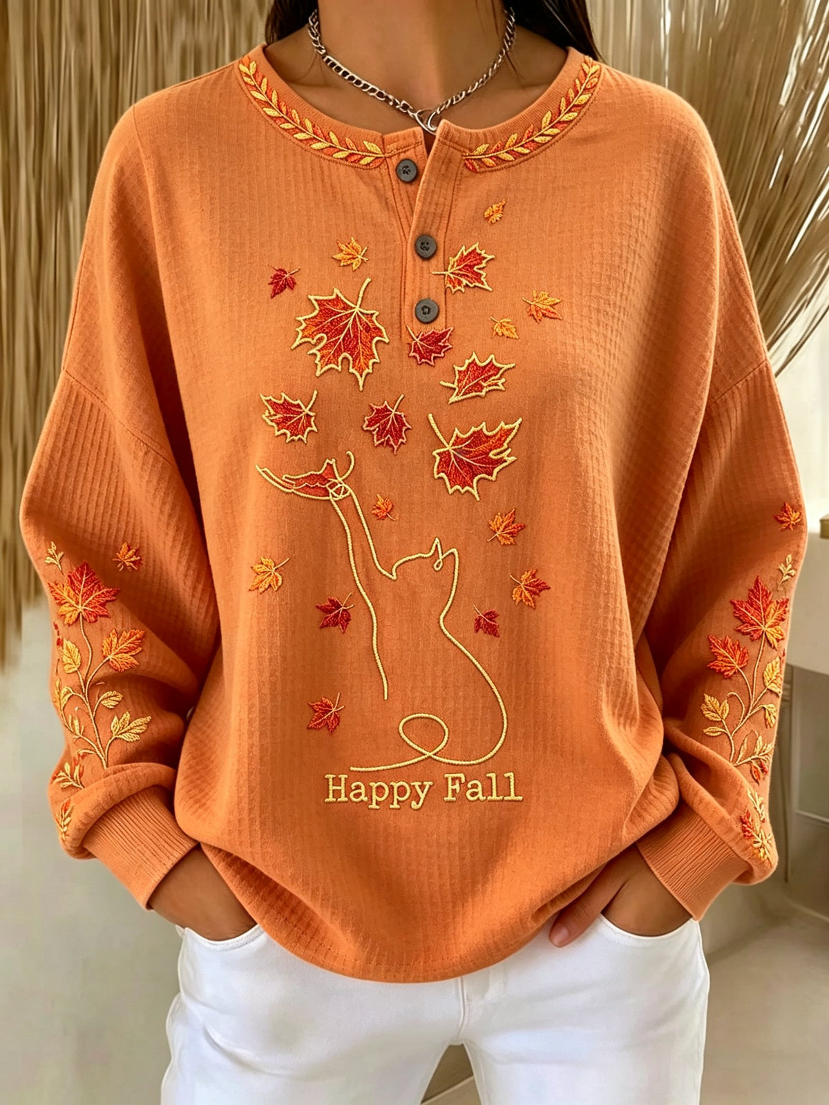 Women's Autumn Cat Printed Sweatshirt