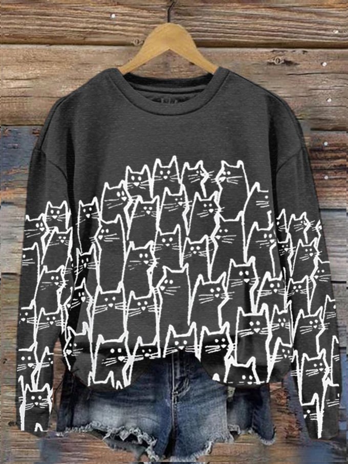 Women's Cute Cat Print Sweatshirt