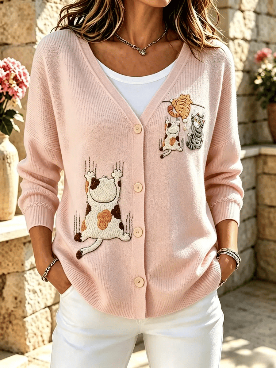 Women's Autumn Fun Cat Pattern Casual Top