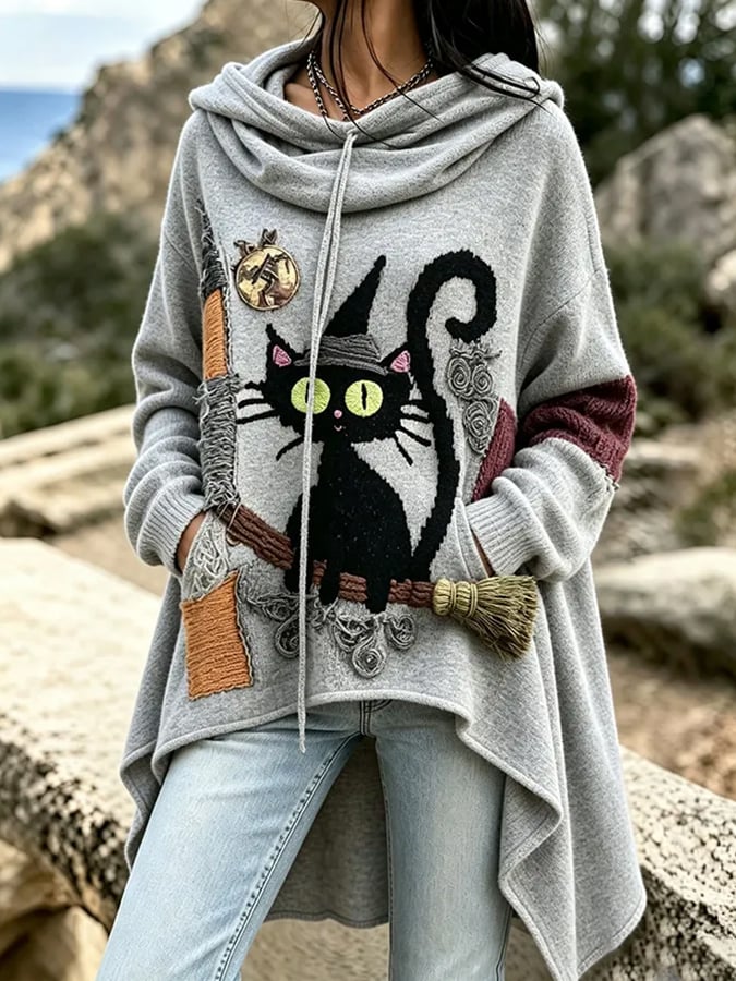 Women's Halloween Cat Print Top