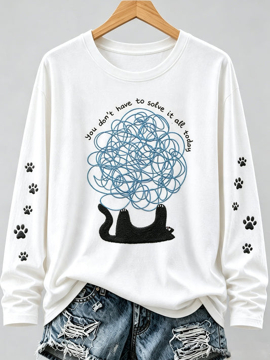 Women's Healing Cat Round Neck Long Sleeve Top