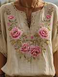 Women's Breast Cancer Awareness Pink Floral Art Print V-Neck Shirt
