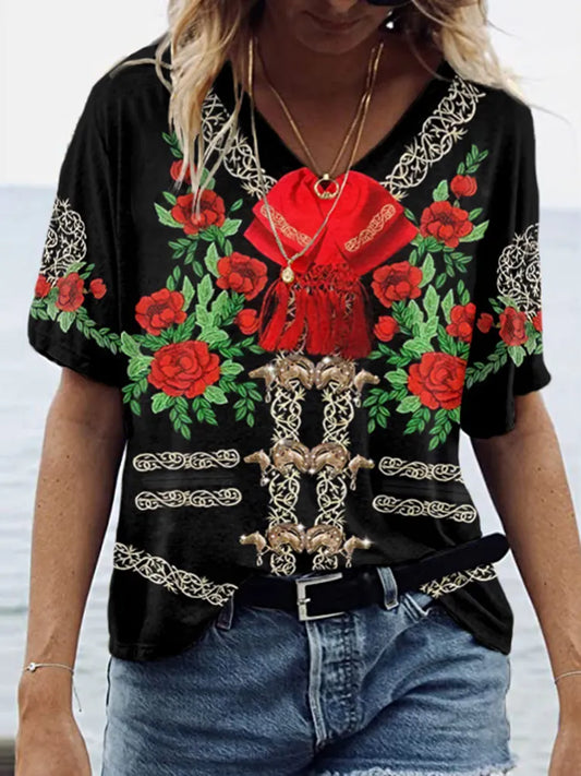 Mariachi Charro Day Of The Dead Inspired Art Inspired Painting V-Neck T-Shirt