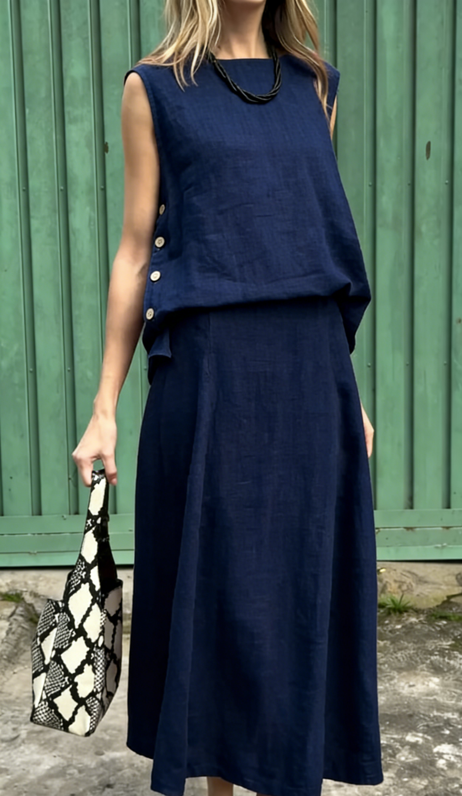 Women's Classic Sleeveless Linen Two-Piece Set
